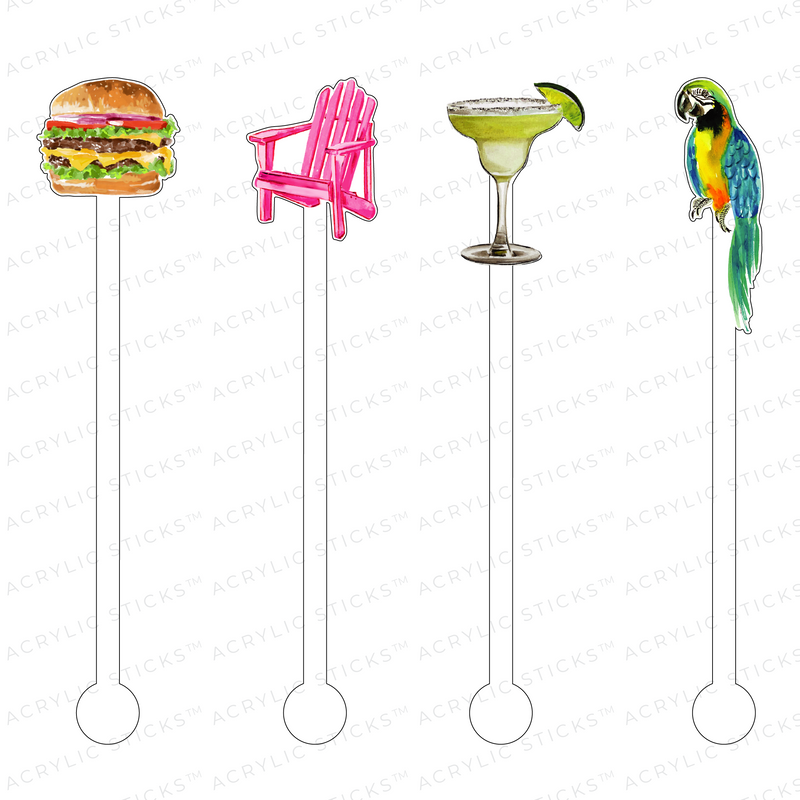 CHEESEBURGERS IN PARADISE ACRYLIC STIR STICKS COMBO