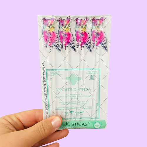 PINK WATERCOLOR OWL ACRYLIC STIR STICKS