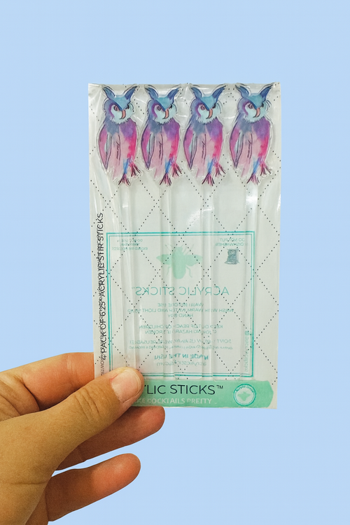 PURPLE & PINK WATERCOLOR OWL ACRYLIC STIR STICKS