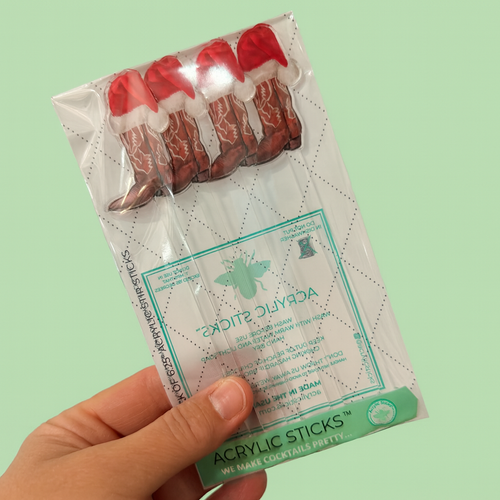 CHRISTMAS COWBOY BOOT ACRYLIC STIR STICKS