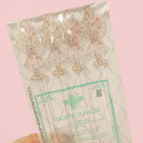 PRETTY IN PINK FAIRY NUTCRACKER ACRYLIC STIR STICKS
