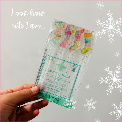 KNITTED HOLIDAY STOCKINGS ACRYLIC STIR STICKS COMBO
