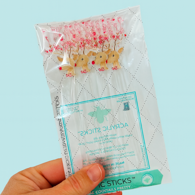 AS X EVELYN HENSON RUDOLPH THE ROSE' REINDEER ACRYLIC STIR STICKS