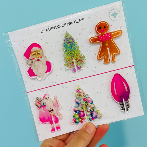 PRETTY IN PINK CHRISTMAS ACRYLIC DRINK CLIP COMBO