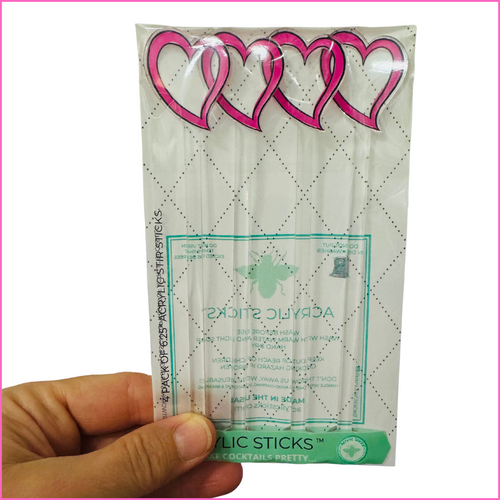 HOT PINK FLOATING HEART ACRYLIC STIR STICKS