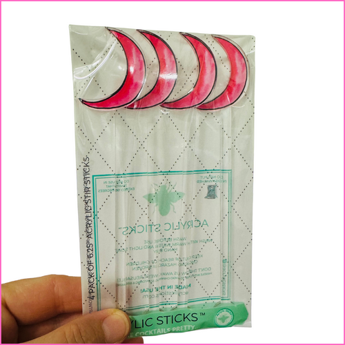 HOT PINK CRESCENT MOON ACRYLIC STIR STICKS
