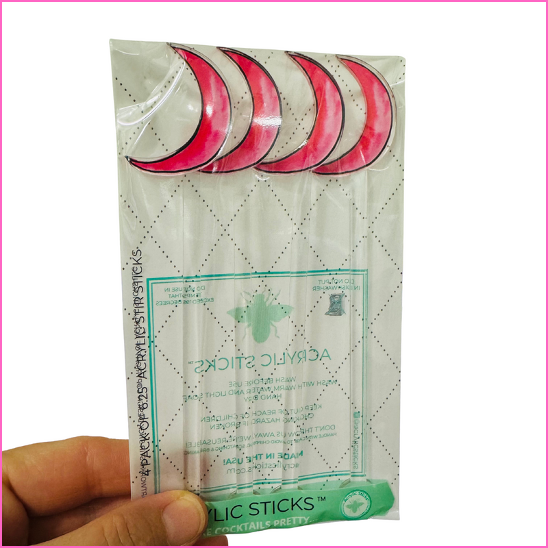 HOT PINK CRESCENT MOON ACRYLIC STIR STICKS