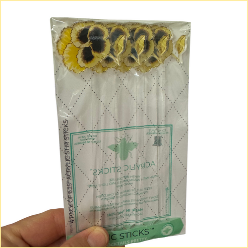 GOLD & BLACK PANSY ACRYLIC STIR STICKS