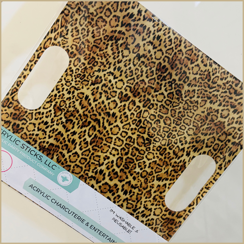 LEOPARD PRINT ACRYLIC FRAMED CHARCUTERIE BOARD WITH HANDLES