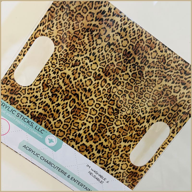 LEOPARD PRINT ACRYLIC FRAMED CHARCUTERIE BOARD WITH HANDLES