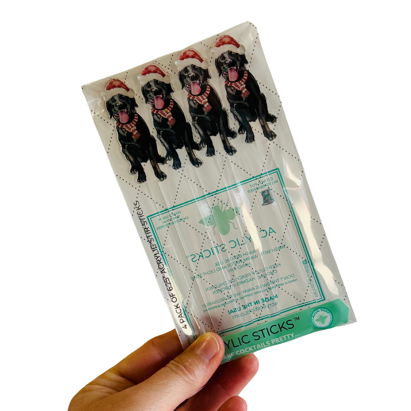 CHRISTMAS BLACK LAB ACRYLIC STIR STICKS