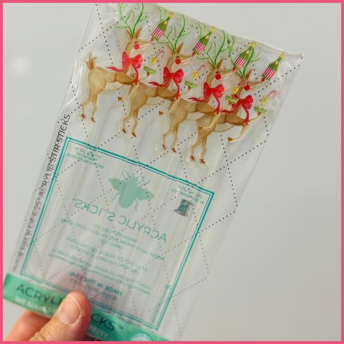 AS X TAYLOR BEACH DESIGN CHRISTMAS COCKTAILS REINDEER ACRYLIC STIR STICKS