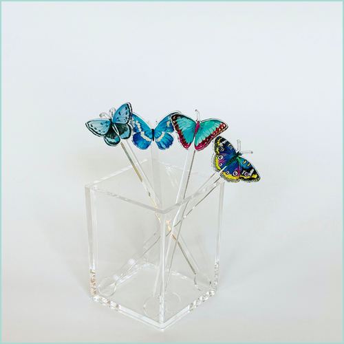 SPRING BUTTERFLIES IN BLUE ACRYLIC STIR STICKS COMBO