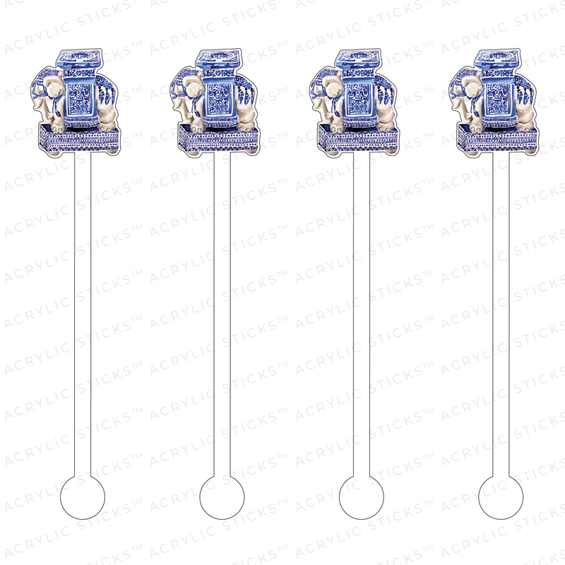 BLUE & WHITE CERAMIC ELEPHANT ACRYLIC STIR STICKS