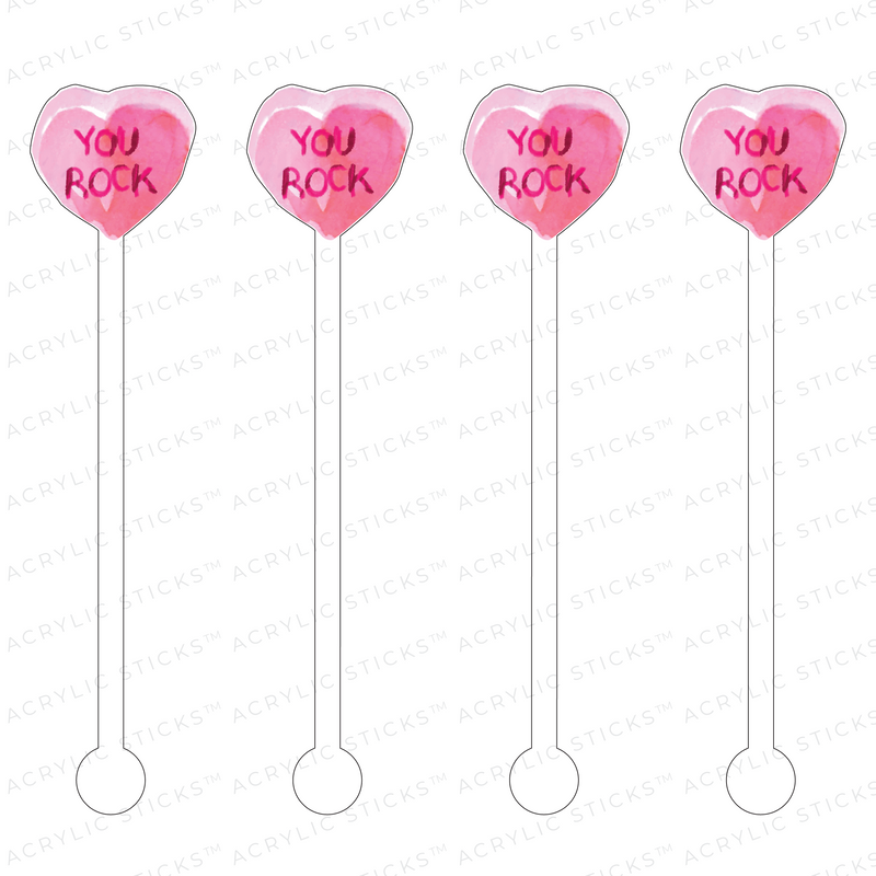 YOU ROCK HEART CANDY ACRYLIC STIR STICKS