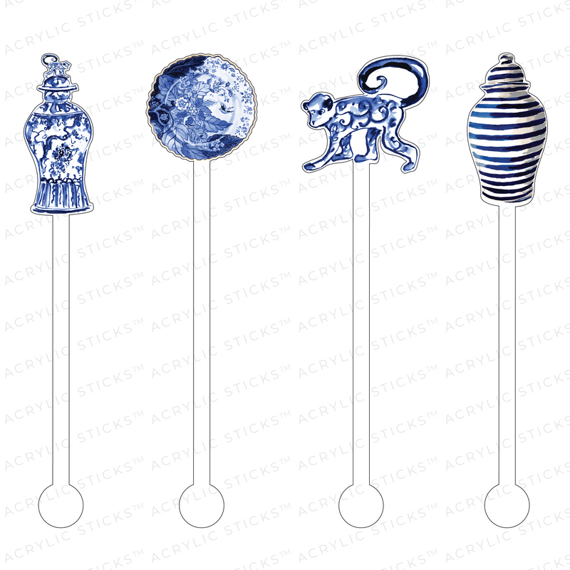 BLUE & WHITE LIVING ACRYLIC STIR STICKS COMBO
