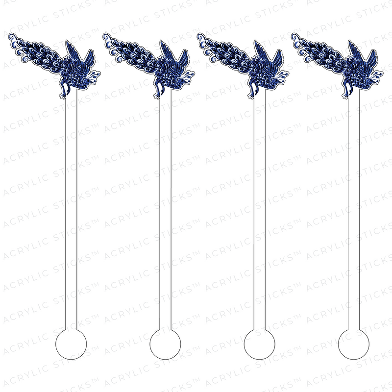 BLUE & WHITE FLYING PEACOCK ACRYLIC STIR STICKS