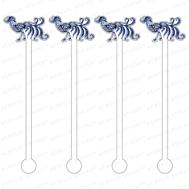 BLUE & WHITE TWIGGY BIRD ACRYLIC STIR STICKS
