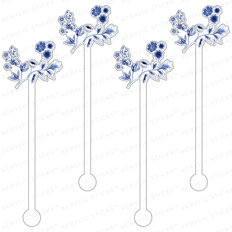 BLUE & WHITE BLOOMS ACRYLIC STIR STICKS