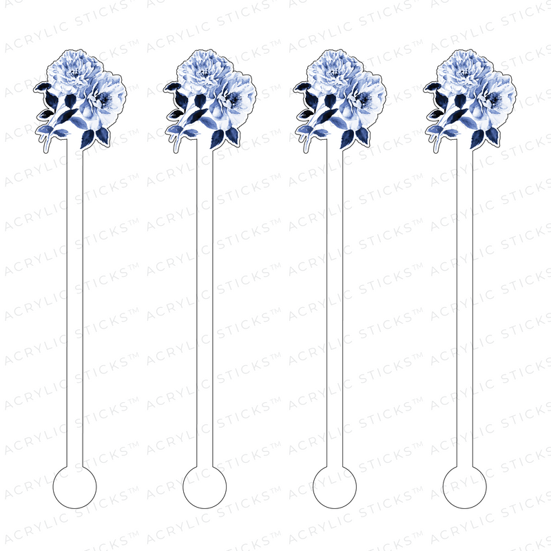 BLUE + WHITE ANEMONES ACRYLIC STIR STICKS