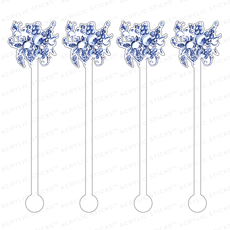 BLUE & WHITE FRUIT CLUSTER ACRYLIC STIR STICKS