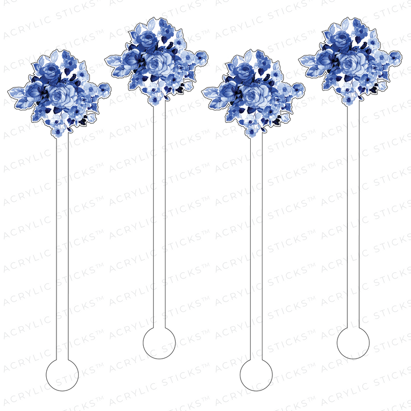 BLUE WATERCOLOR ROSES ACRYLIC STIR STICKS