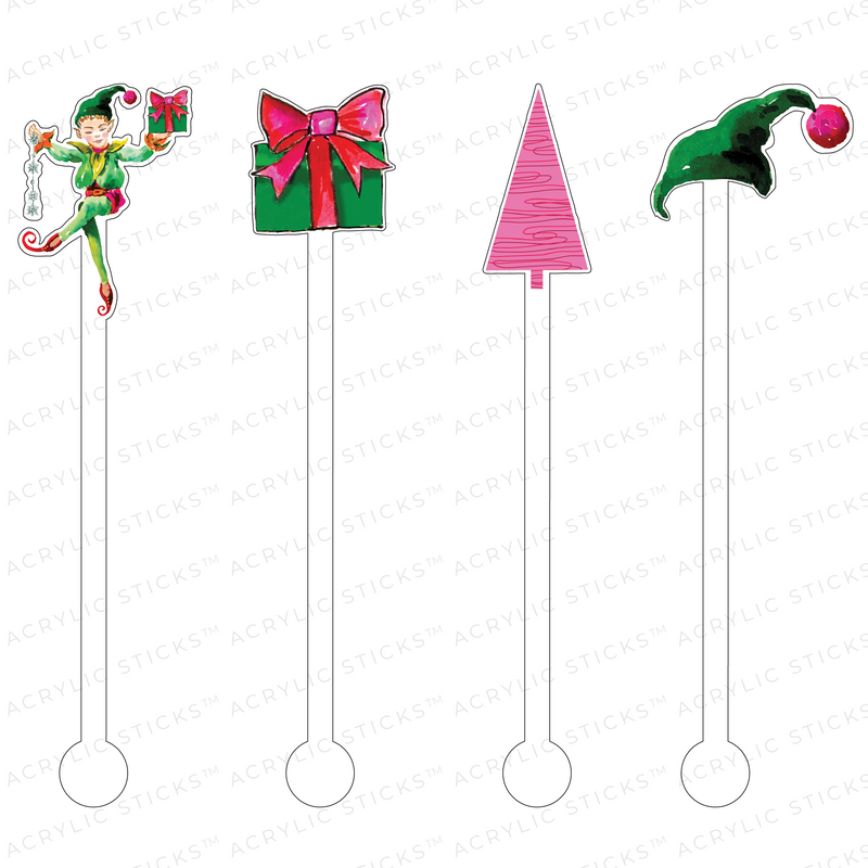 VERY MERRY ELF CHRISTMAS ACRYLIC STIR STICKS COMBO