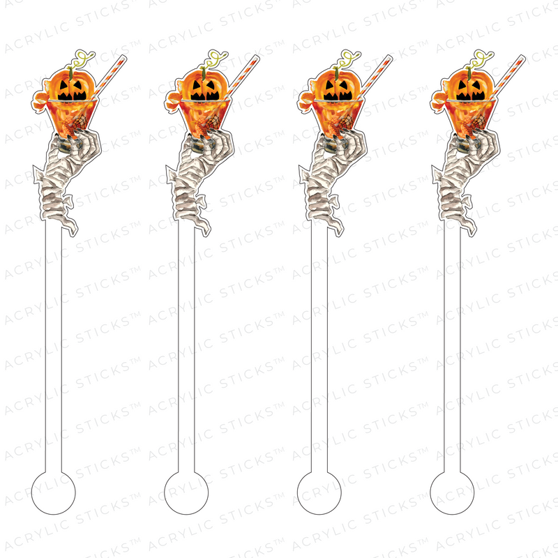 MUMMY HAND PUMPKIN COCKTAIL ACRYLIC STIR STICKS