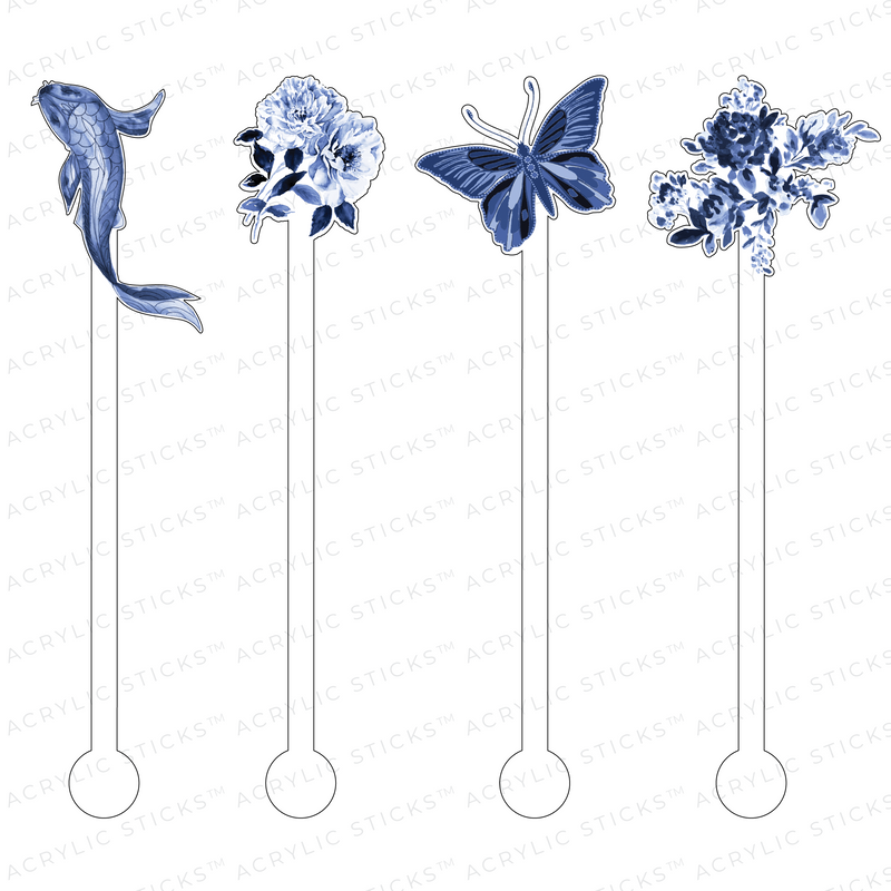 BLUE + WHITE NATURE ACRYLIC STIR STICKS COMBO