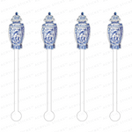 BLUE & WHITE GEISHA SCENE GINGER JAR ACYLIC STIR STICKS