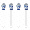 WHITE + BLUE BIRDS GINGER JAR ACRYLIC STIR STICKS