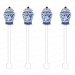WHITE + BLUE BIRDS GINGER JAR ACRYLIC STIR STICKS