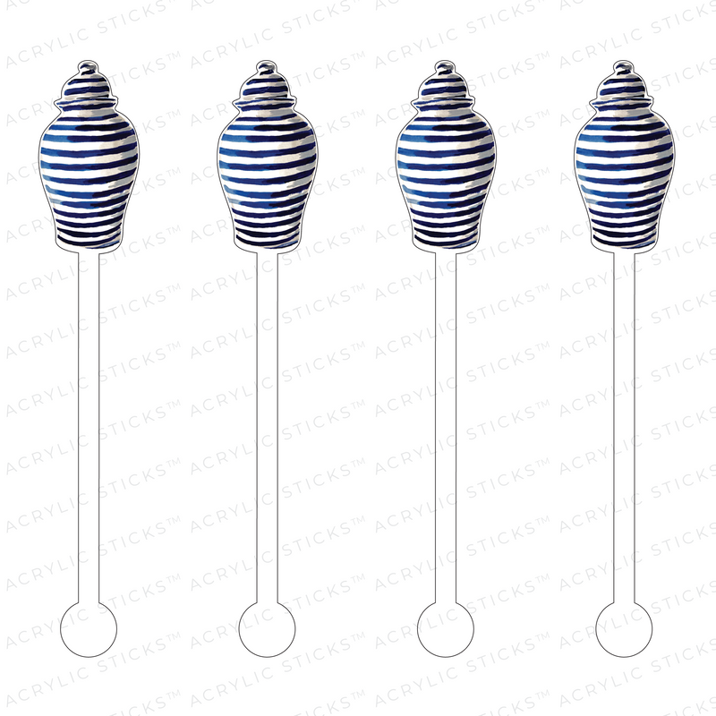 BLUE STRIPES GINGER JAR ACRYLIC STIR STICKS