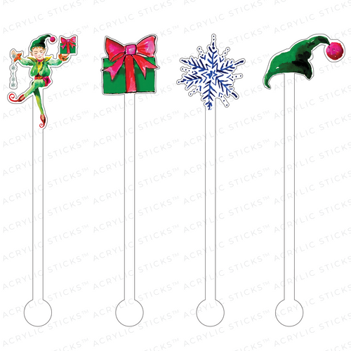 CHRISTMAS ELF ACRYLIC STIR STICKS COMBO