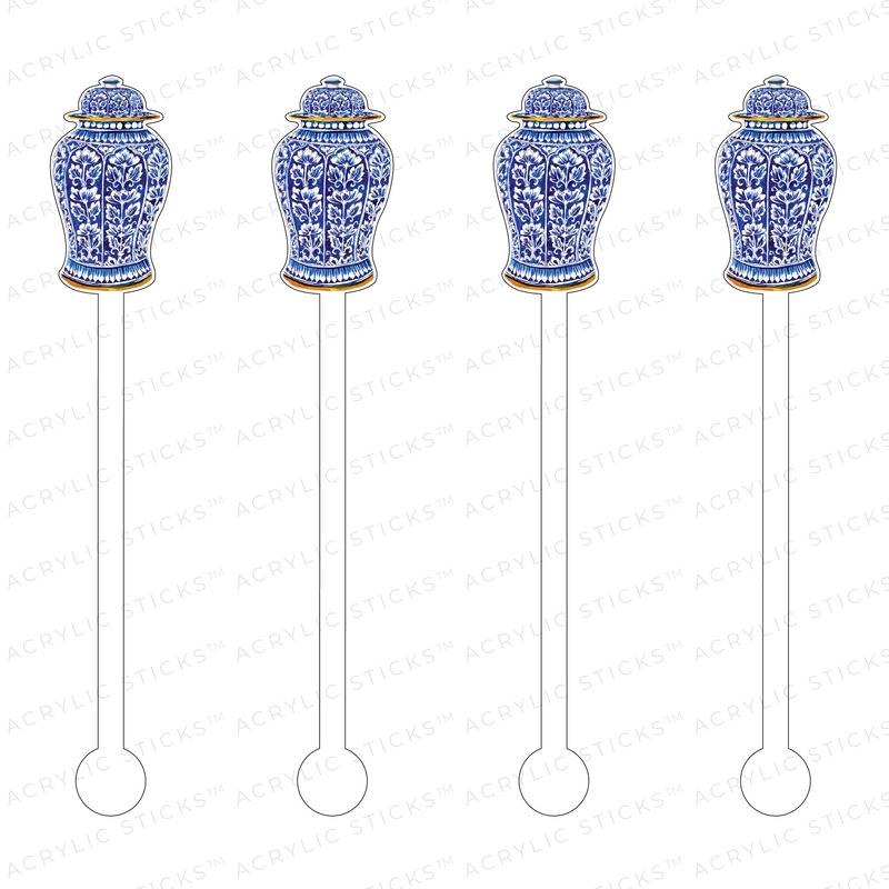 BLUE & WHITE LOTUS GINGER JAR ACRYLIC STIR STICKS