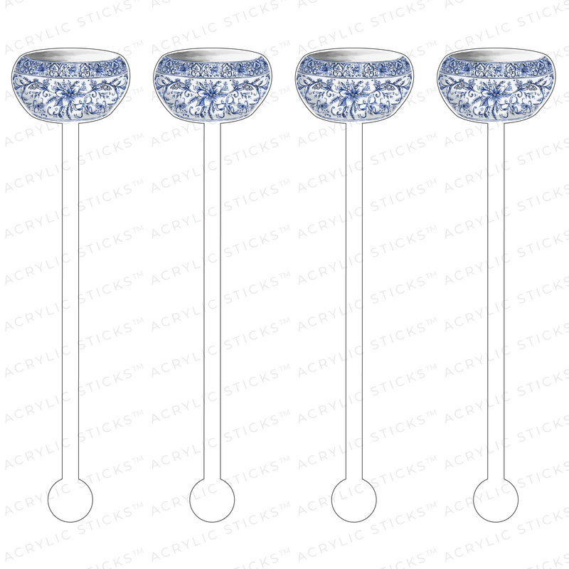 BLUE & WHITE PORCELAIN BOWL ACRYLIC STIR STICKS