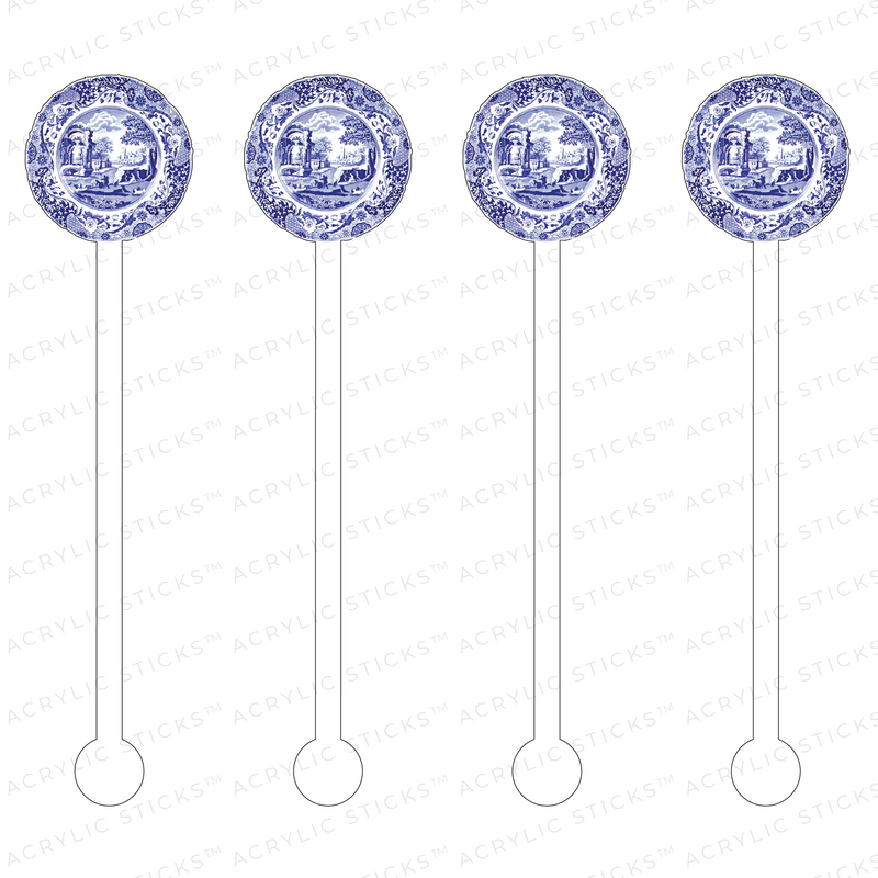 BLUE & WHITE CHINOISERIE PLATE ACRYLIC STIR STICKS