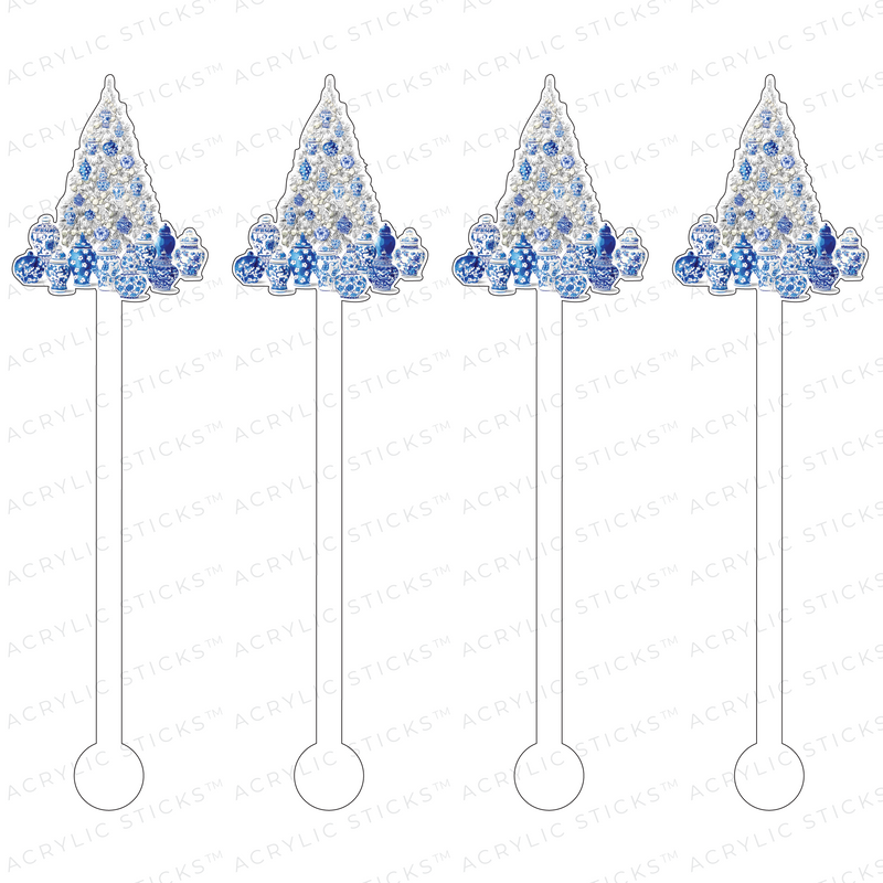 BLUE & WHITE FOREVER CHRISTMAS TREE ACRYLIC STIR STICKS