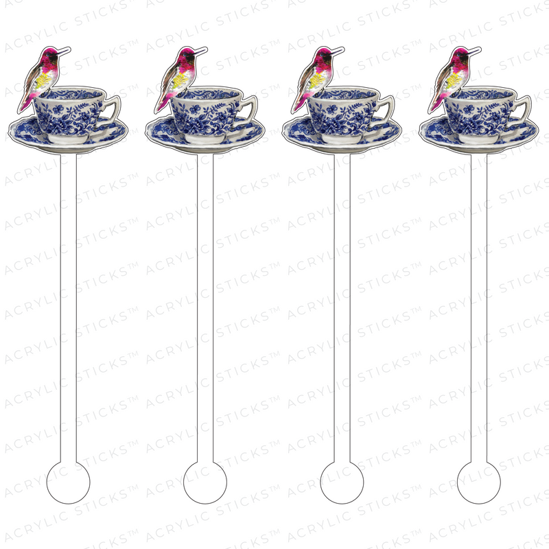 BLUE + WHITE BIRD TEACUP ACRYLIC STIR STICKS