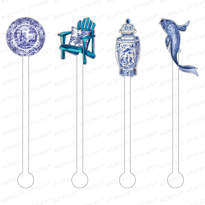 BLUE & WHITE FOREVER ACRYLIC STIR STICKS COMBO