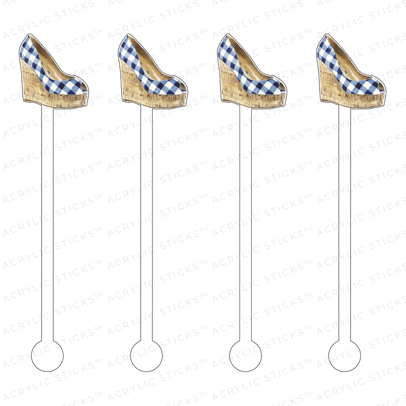 GINGHAM PEEP-TOE WEDGE ACRYLIC STIR STICKS