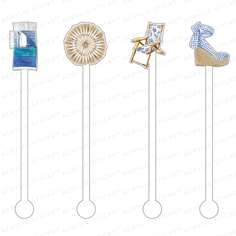 GINGHAM BEACH DAYS ACRYLIC STIR STICKS COMBO