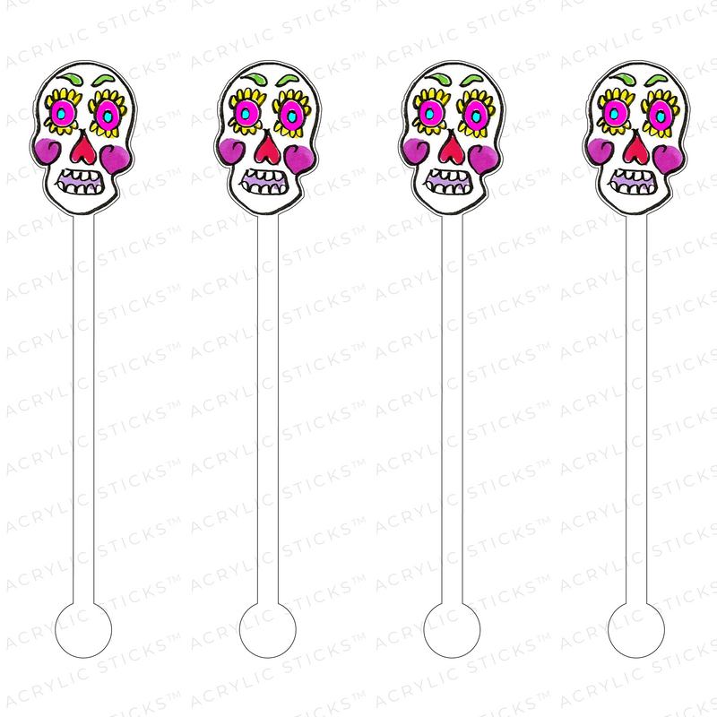 DIA DE MUERTOS SUGAR SKULL BLANCO ACRYLIC STIR STICKS