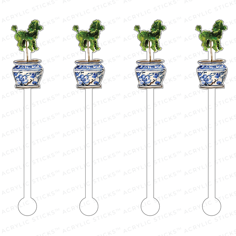 POODLE TOPIARY ACRYLIC STIR STICKS