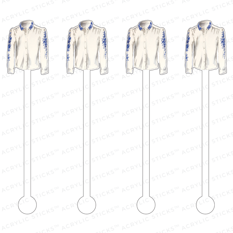 BLUE & WHITE ROSE BLOUSE ACRYLIC STIR STICKS