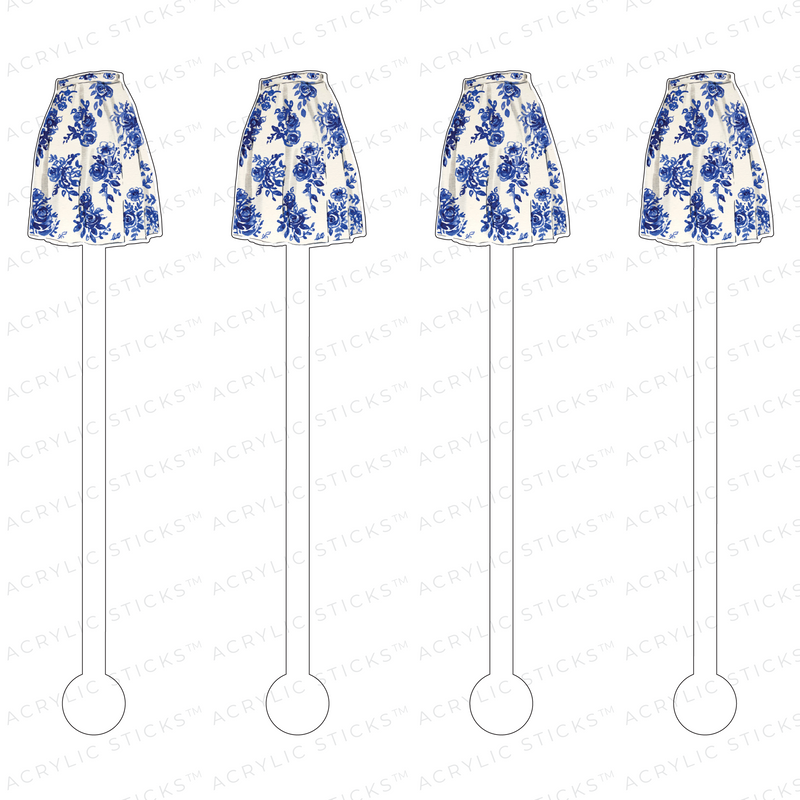 BLUE & WHITE ROSE SKIRT ACRYLIC STIR STICKS