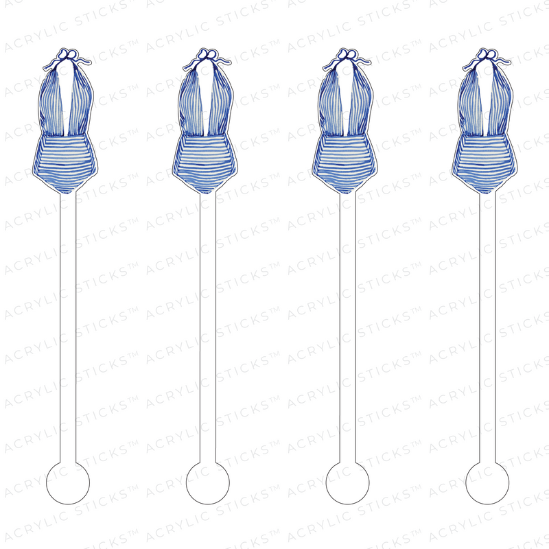 BLUE & WHITE VINTAGE SWIMSUIT ACRYLIC STIR STICKS
