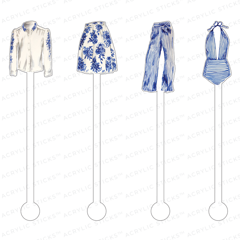 BLUE & WHITE IN THE HAMPTONS ACRYLIC STIR STICKS COMBO