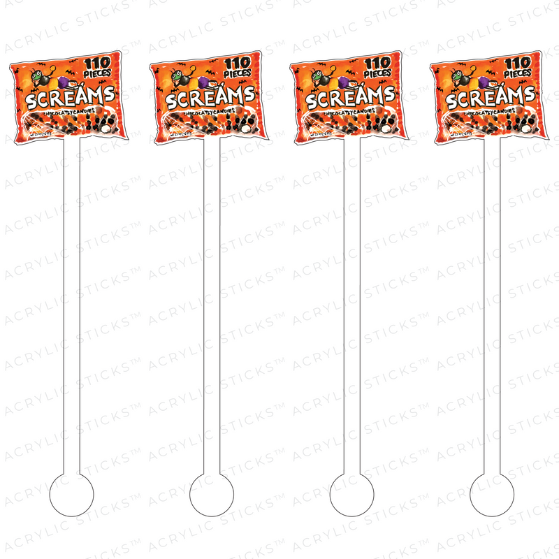 SCREAMS HALLOWEEN CANDY ACRYLIC STIR STICKS
