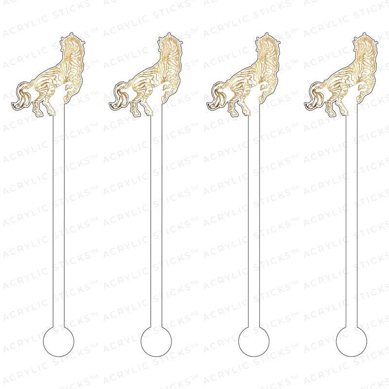 GOLD REARING ZEBRA ACRYLIC STIR STICKS